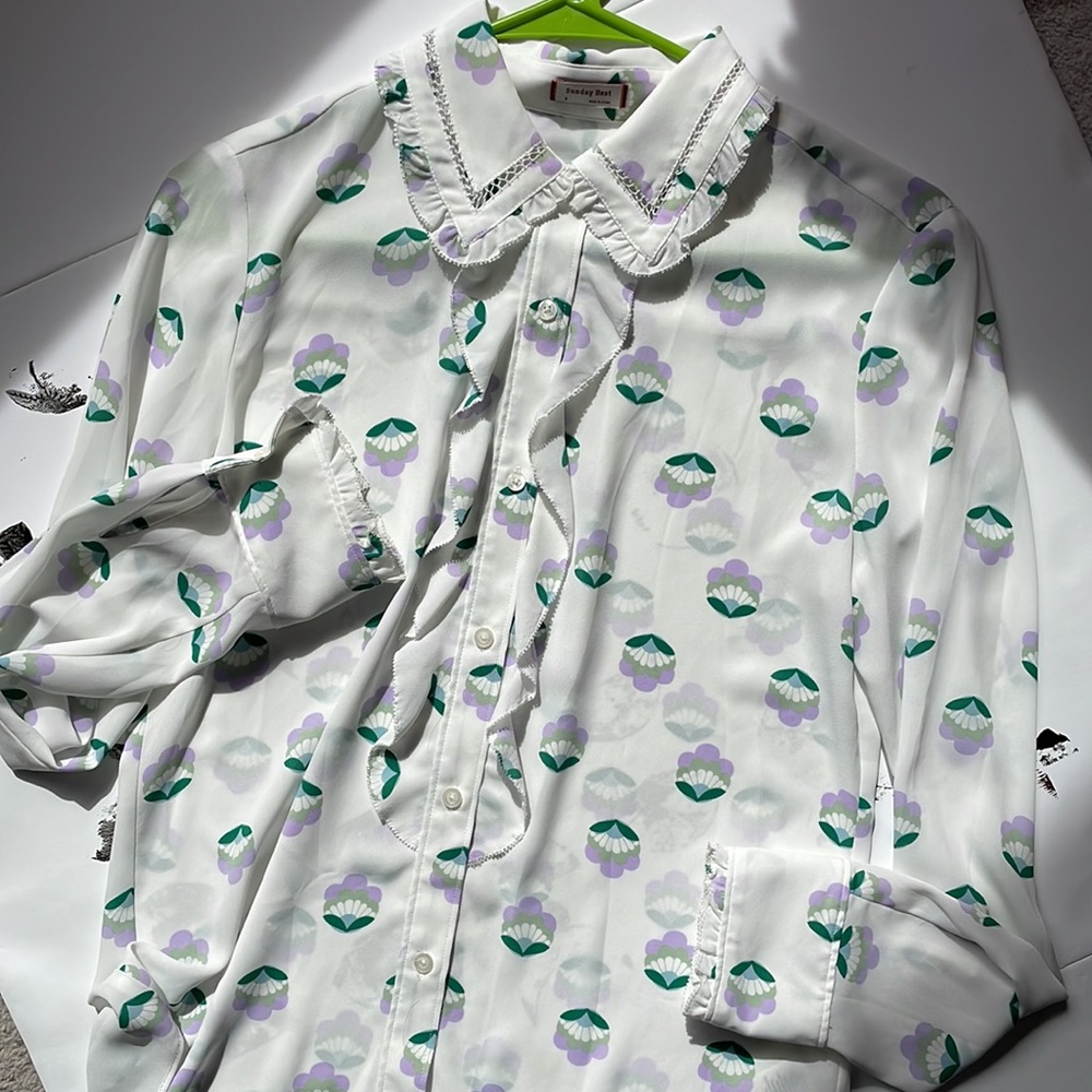Sunday Best White Floral Button Up S